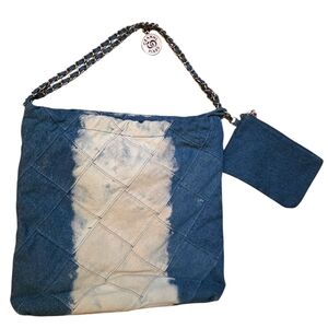 CEANHI PIARS Denim Patchwork Quilted Shoulder Bag w/Chain Strap + Matching Pouch